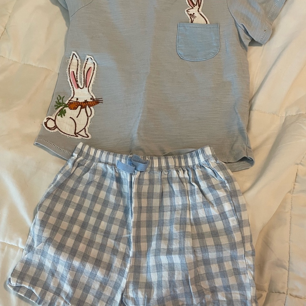 Mud Pie Light Blue Toddler Outfit with Bunny Design